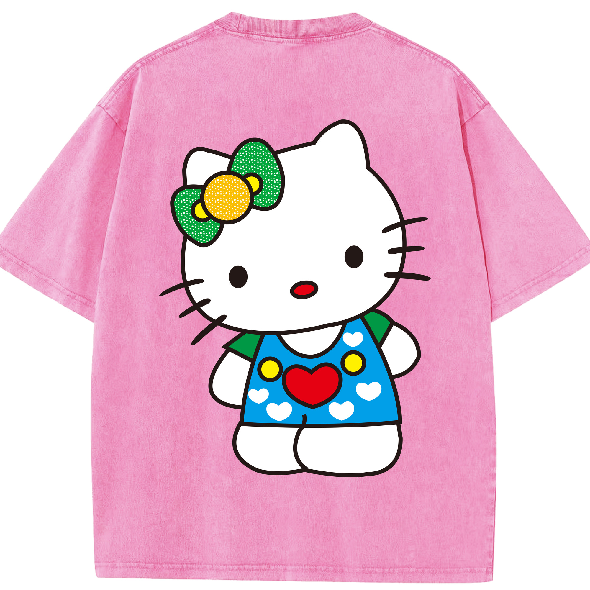 （画像用） Hello Kitty ハローキティ 綿100% ヴィンテージ風 半袖Tシャツ（背面プリント）